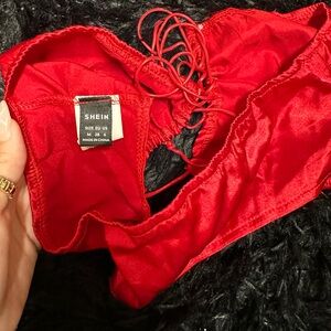 red satin bandeau top